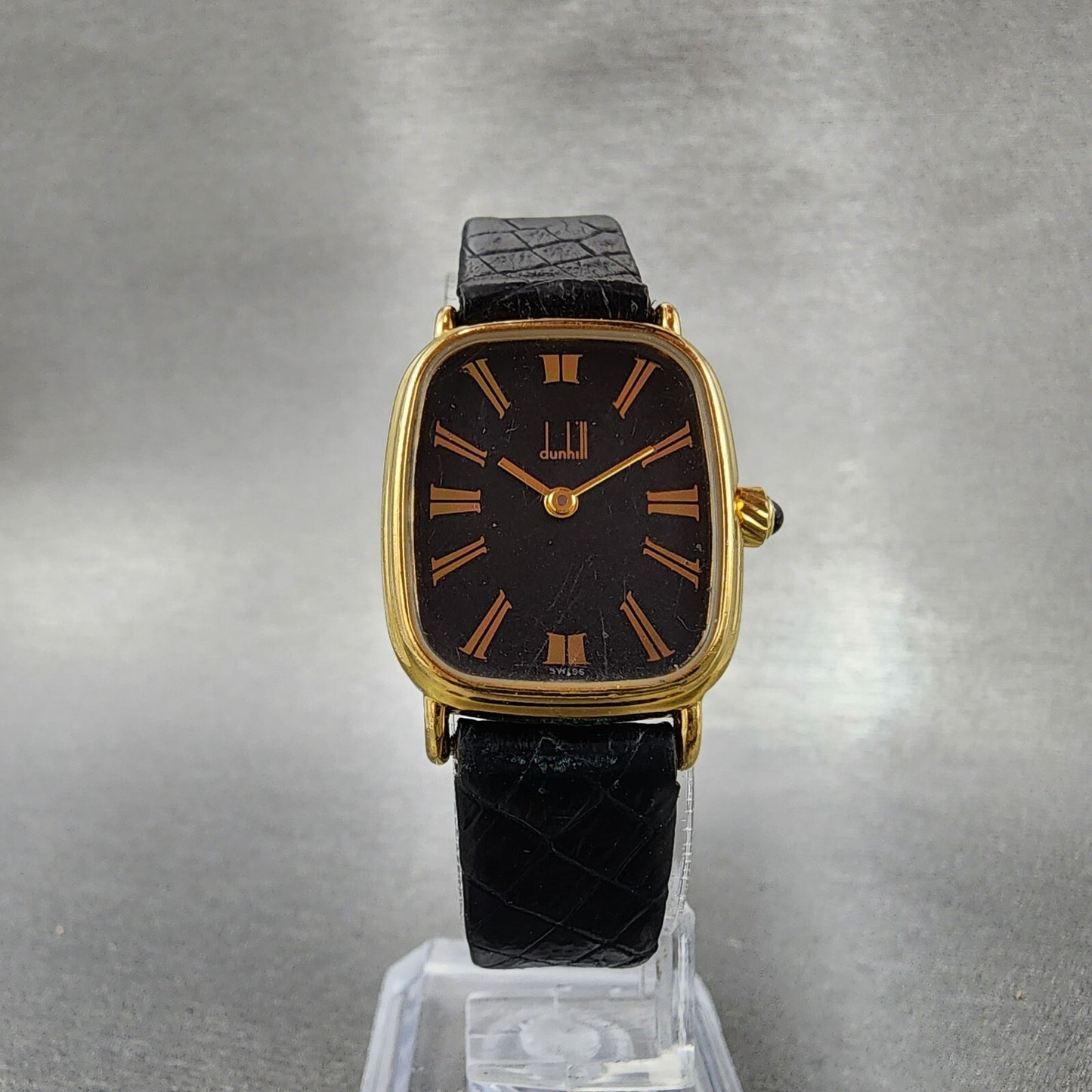 Dunhill Tank Watch Women Black Dial Gold Tone 9 17063 Rectangle Swiss made PARTS6