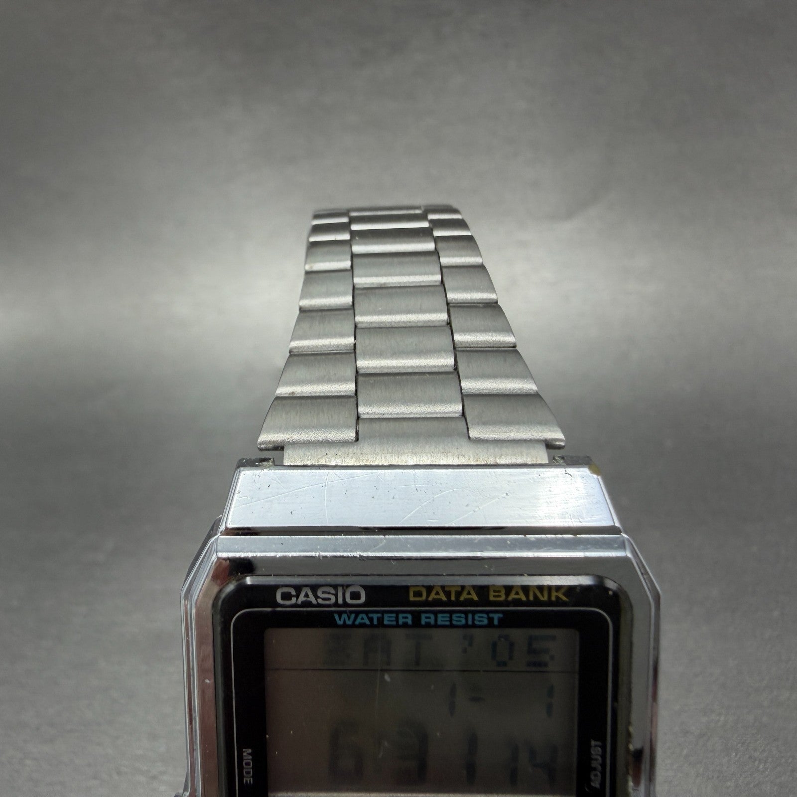 Casio Data Bank DB-300 Watch Men 32mm Digital Silver Tone Alarm Chrono New Batt4