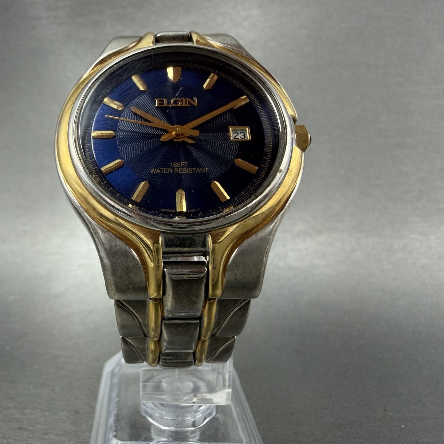 Elgin Watch Men 38mm Blue Dial Two Tone Date Round FPP117 New Battery5