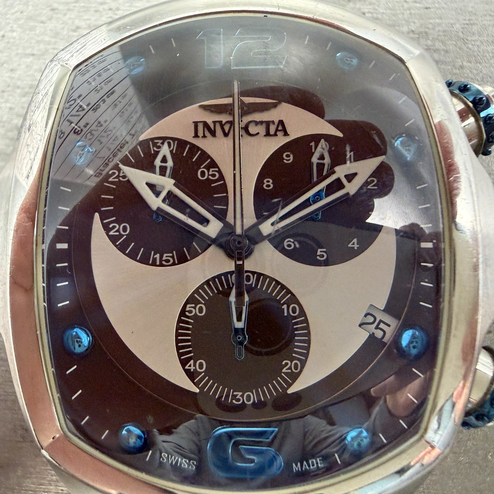 Invicta Lupah Chrono Watch Men 40mm Brown Dial Silver Tone Oval Date 6094 NewBat1