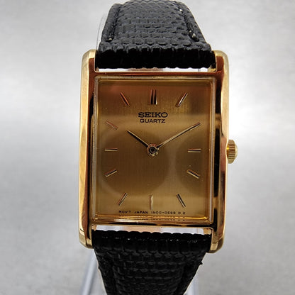 Seiko Tank Watch Women 18mm Gold Dial Gold Tone Rectangle 1N005B50 New Battery1