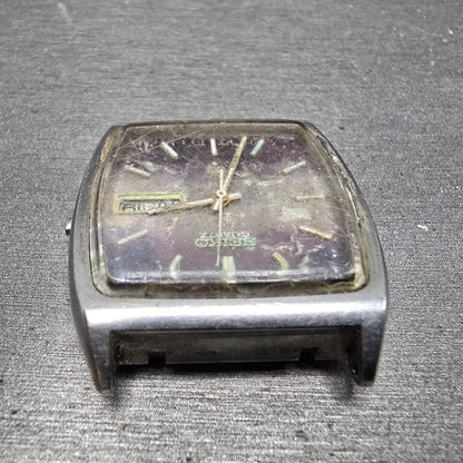 Seiko SQ Watch Men 34mm Purple Dial Silver Tone Daydate 7546-5019 PARTS Vintage5
