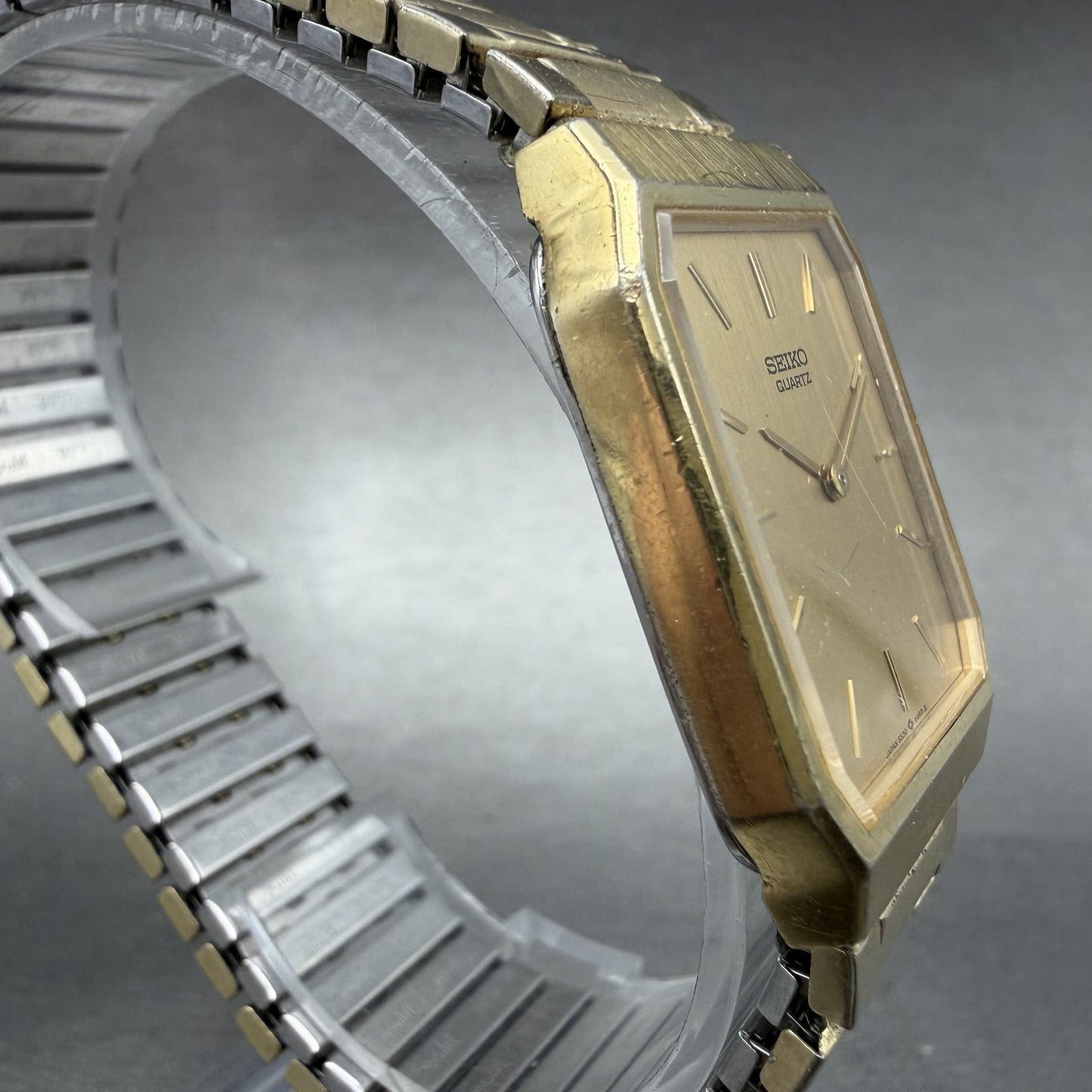 Seiko Tank Watch Men 25mm Champagne Dial Gold Tone 6530-5790 New Battery3