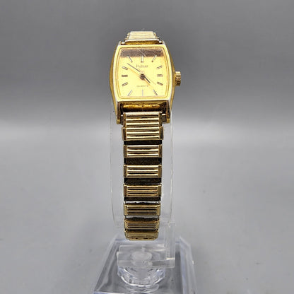VTG Pulsar Watch Women Gold Tone Rectangle 16mm V233-5100 Stretch Band New Batt