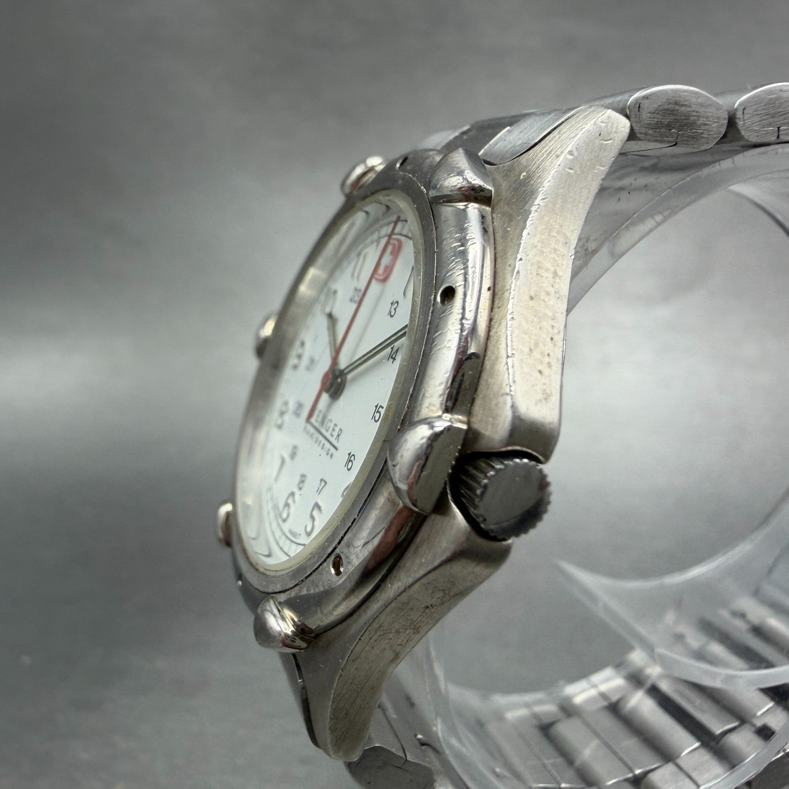 Wenger Watch Men 36mm White Dial Silver Tone Date Round PARTS Vintage3