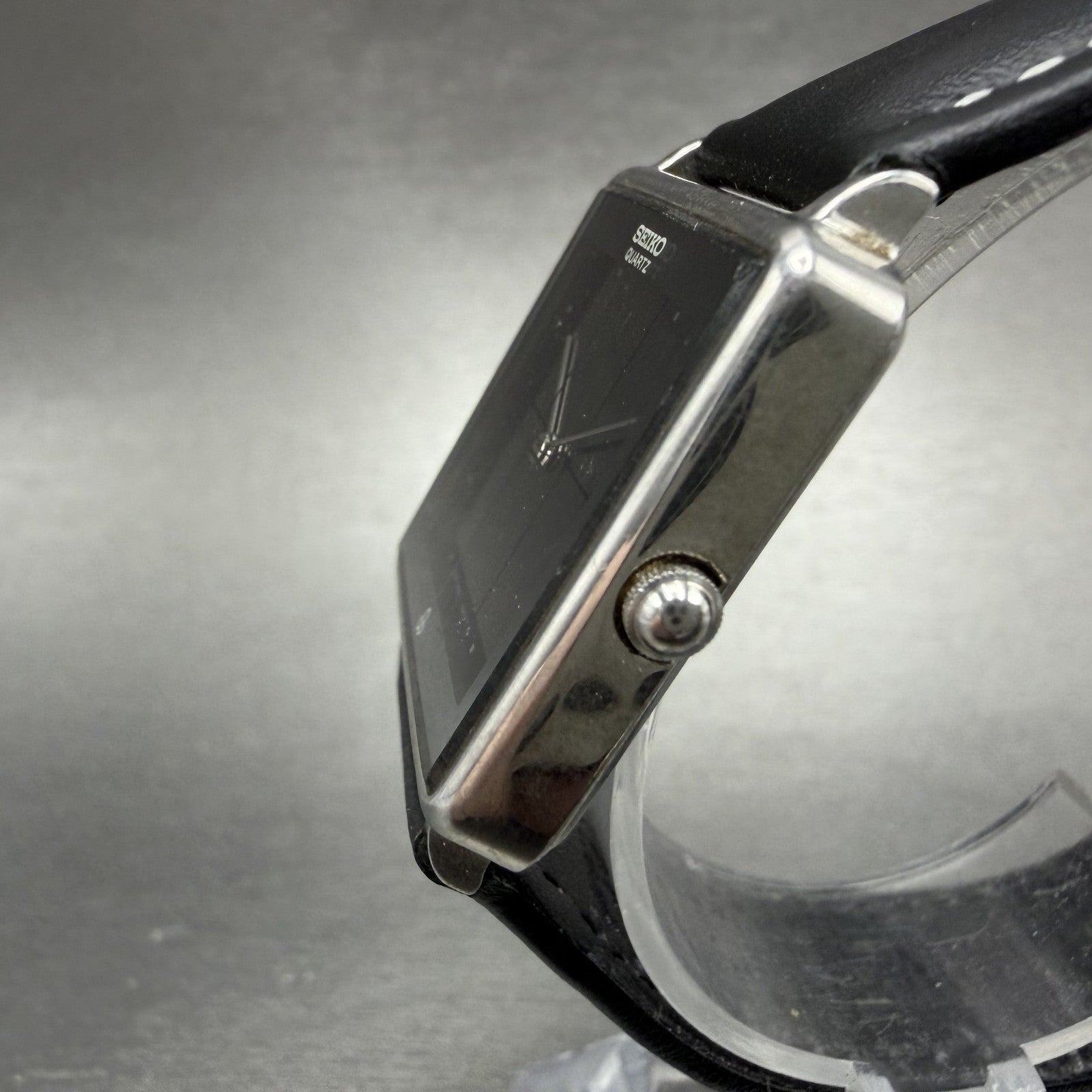 Seiko Watch Men 28mm Black Dial Silver Tone Square Vintage 7820-5410 New Battery2