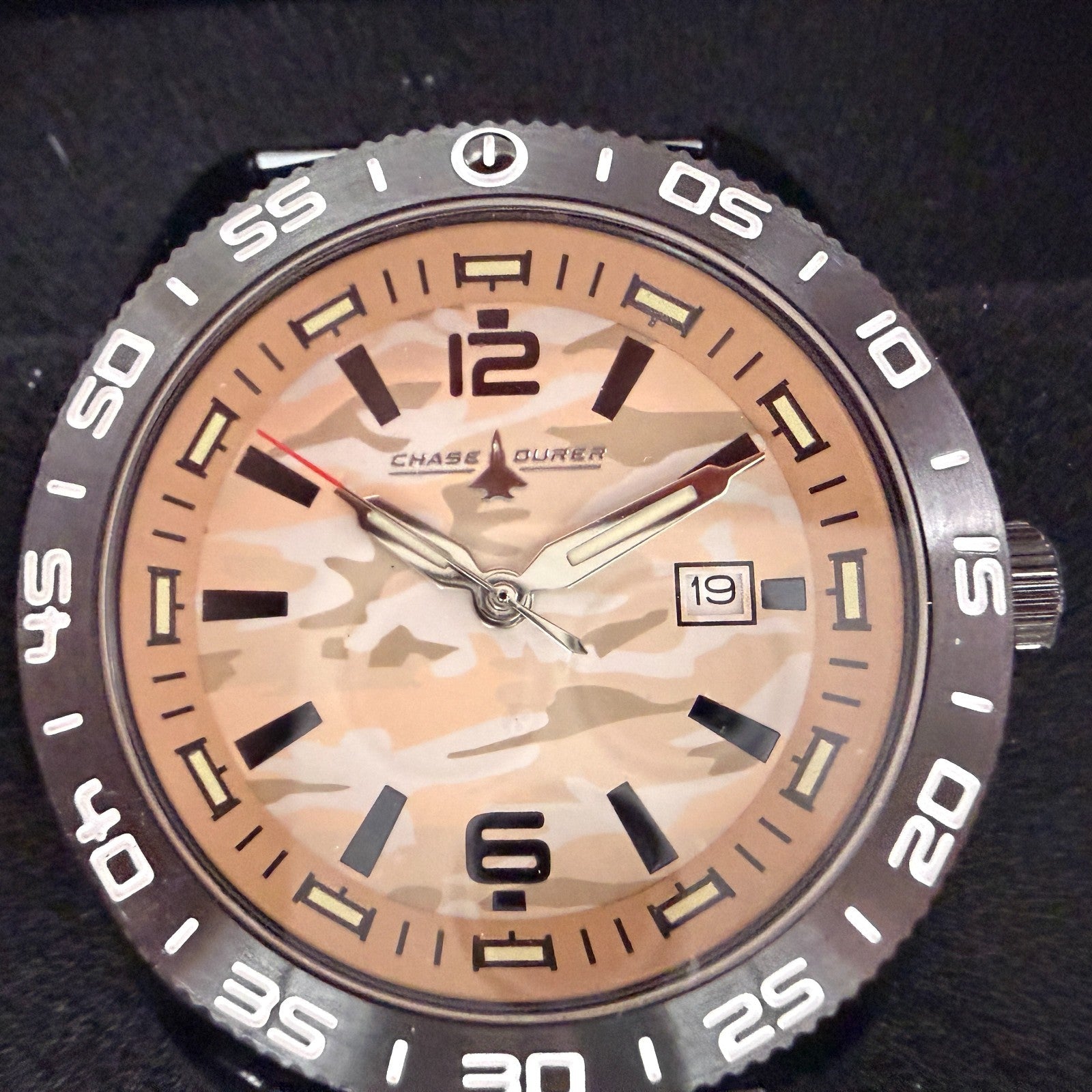 Chase Durer Dive Watch Men 46mm Brown Camo Dial Black Tone Date CDW-01831