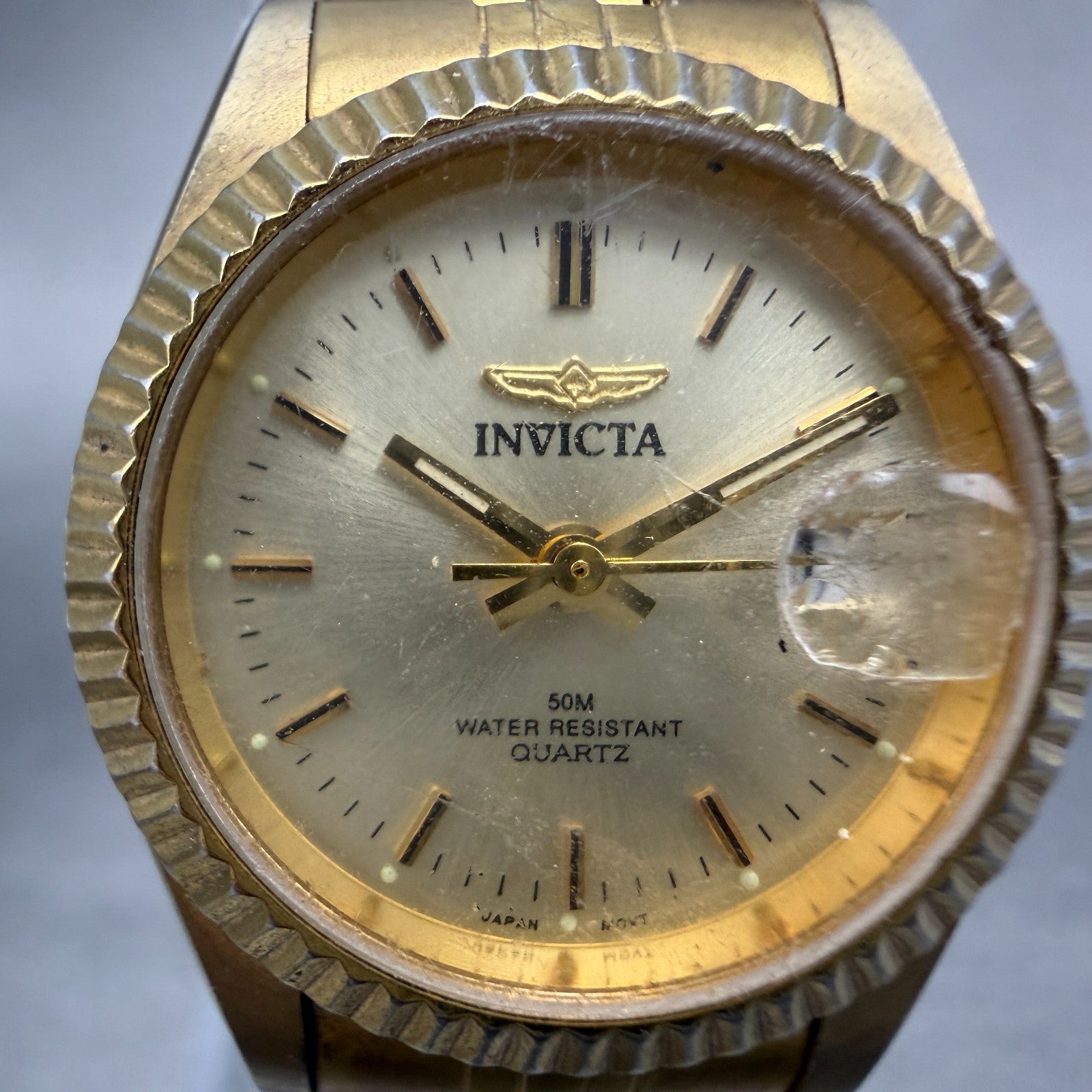 Invicta Watch Women 26mm Gold Dial Gold Tone Date Round New battery ABCD1