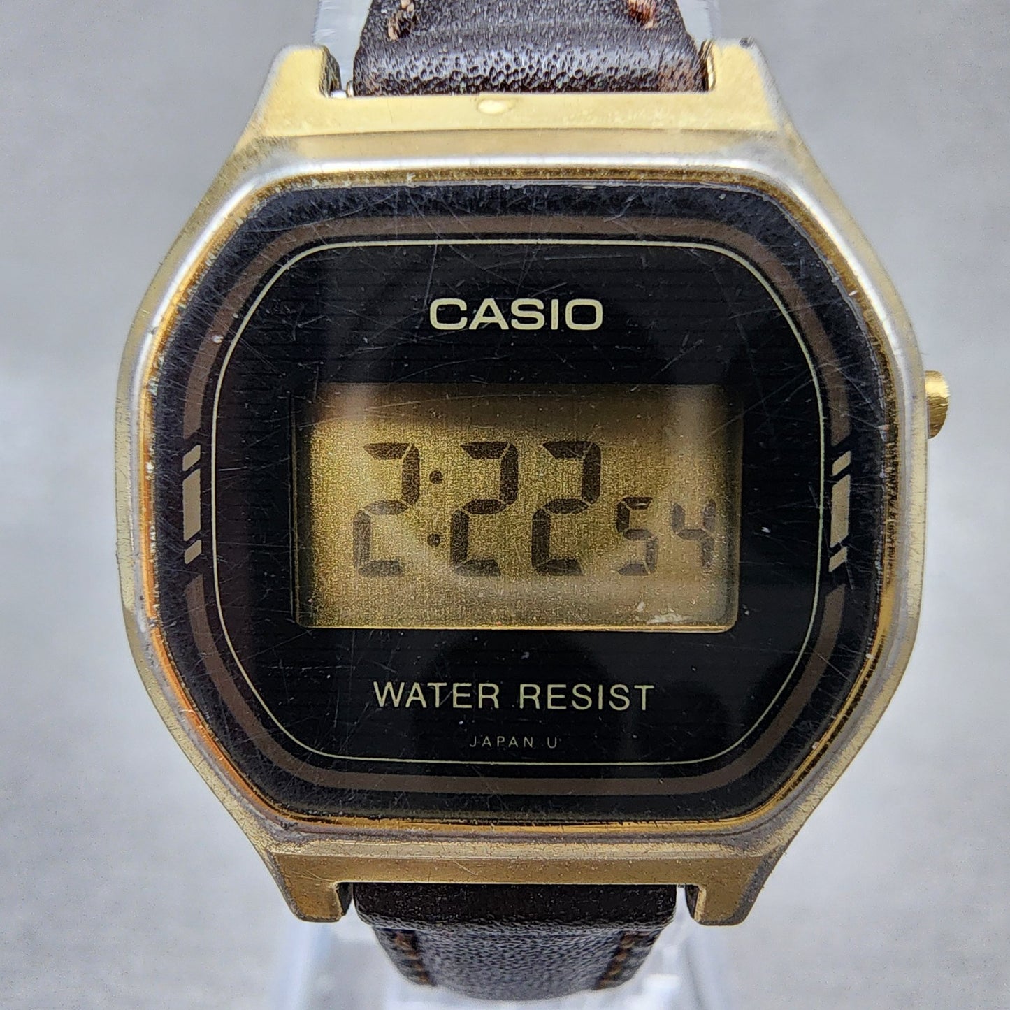 Casio L500 Watch Women 23mm Digital LCD Gold Tone Date Round New Battery VTG1