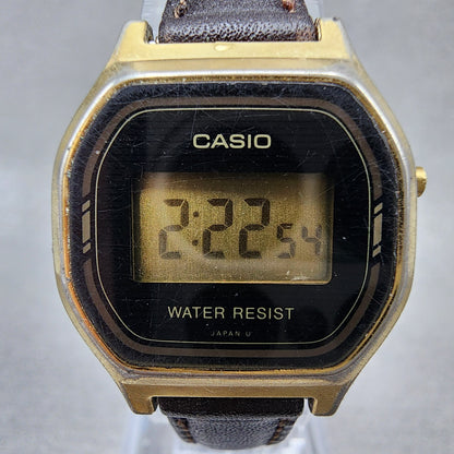 Casio L500 Watch Women 23mm Digital LCD Gold Tone Date Round New Battery VTG1