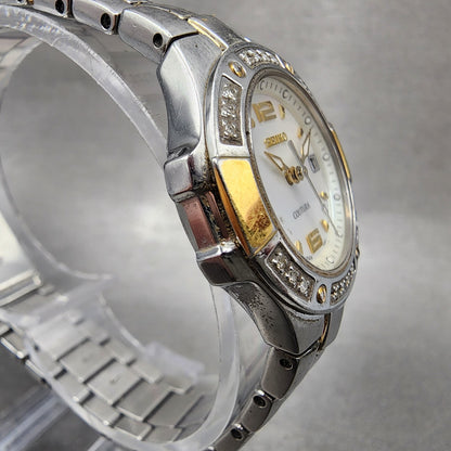 Seiko Watch Women 27mm MOP Dial Two To Date Round Diamonds 7n820CG0 New Batt4