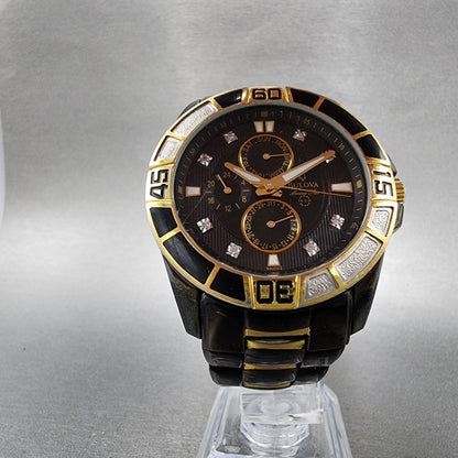 Bulova Marine Star Watch Men 42mm Black Dial Black Tone Daydate 98D002 New Batt