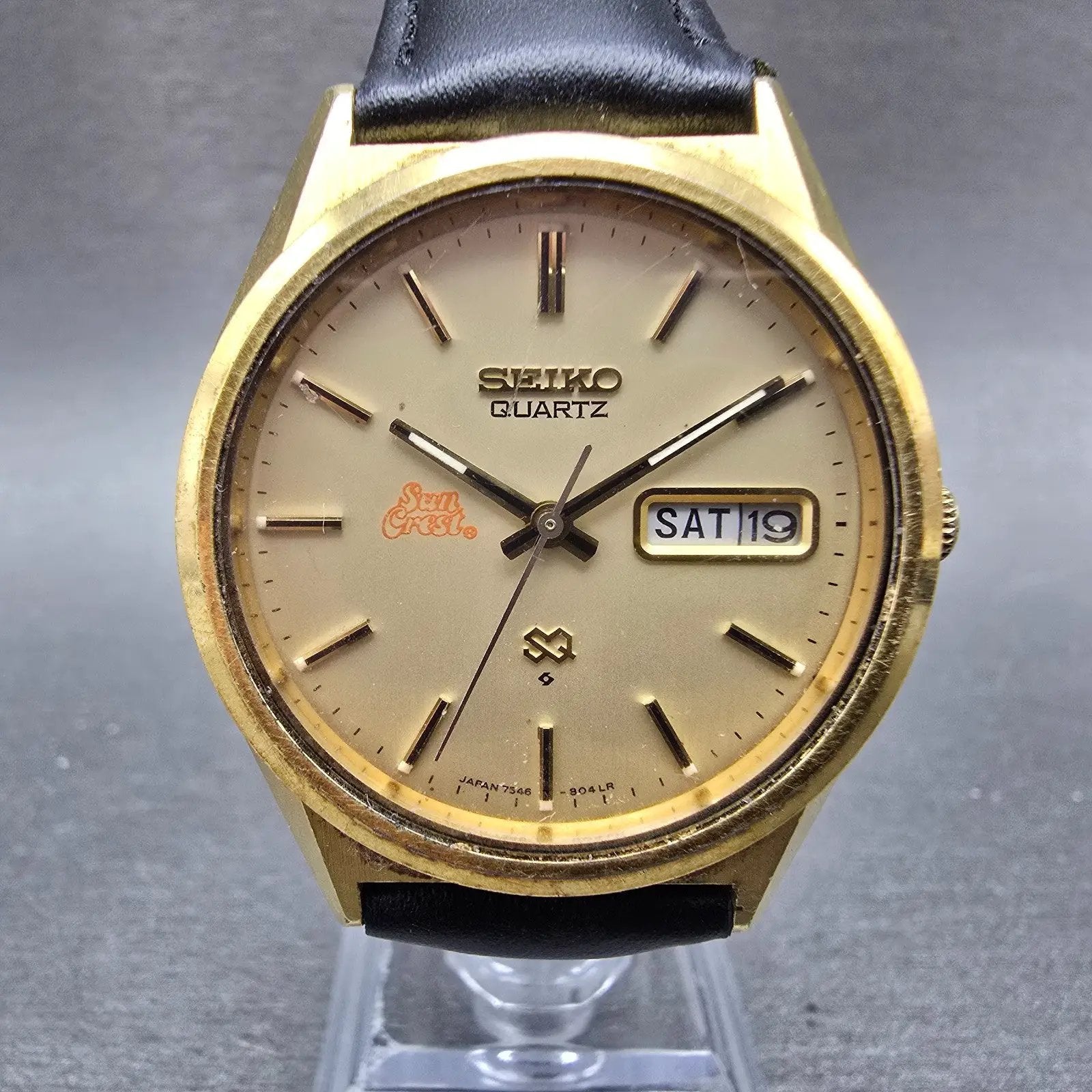 Seiko SQ Watch Men 36mm Champagne Dial Gold Tone Daydate 7546-8039 New Battery0