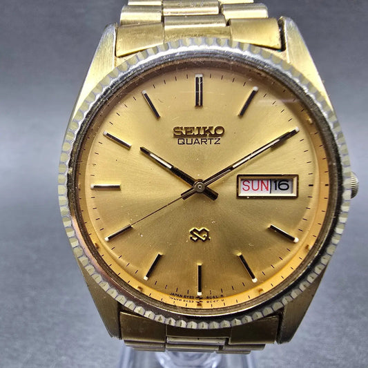 Seiko SQ President Watch Men 36mm Gold Dial Gold Daydate 5Y23-8A60 Round PARTS T0