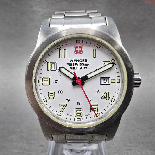 Wenger Swiss Military Watch Women 31mm White Dial Silver Tone Date 7292XZ NewBat0