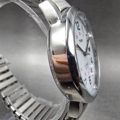 Timex Easy Reader Watch Men 35mm White Dial Silver Tone Daydate T20461 New BattK3