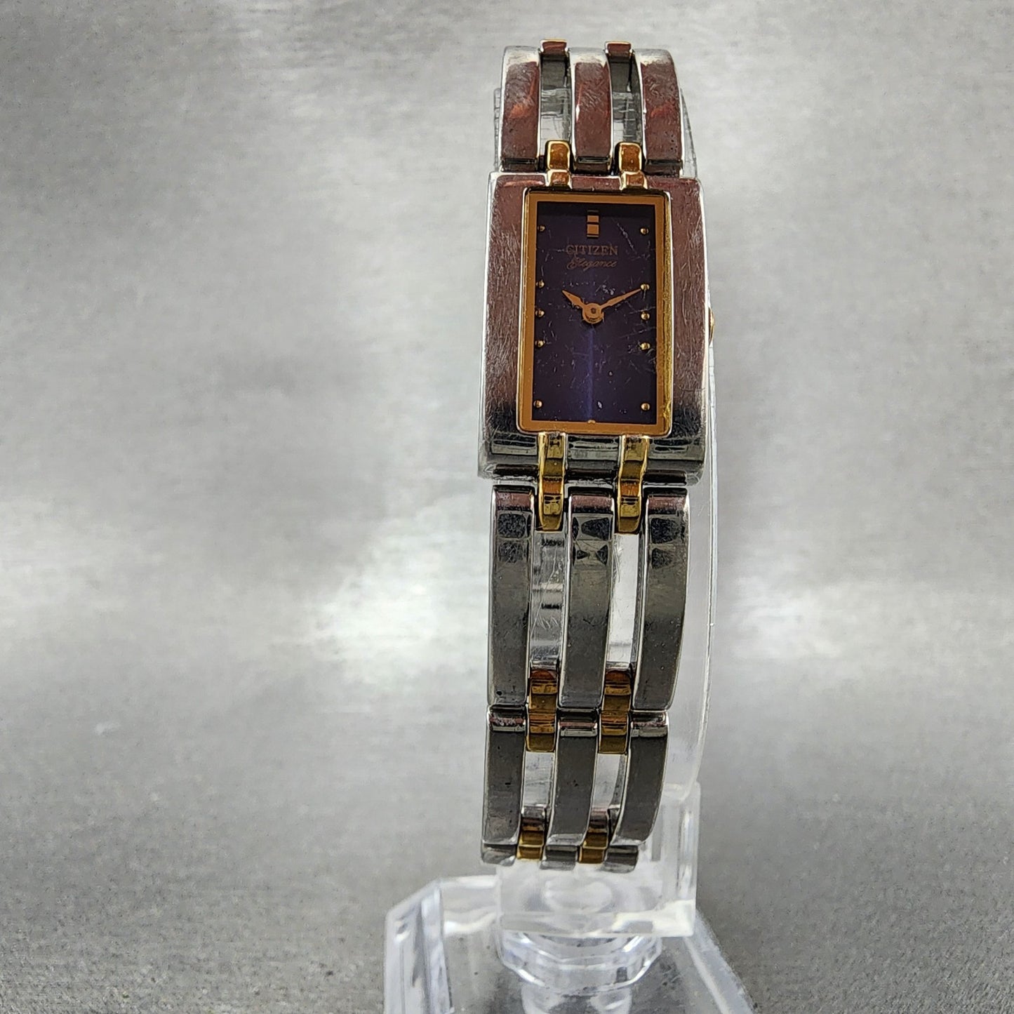 Citizen Elegance Tank Watch Women 15mm Blue Dial Two Tone Rectangle New Batt ABC5