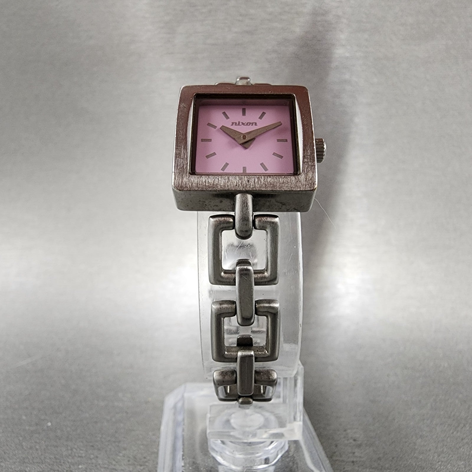 Nixon The Charm Watch Women 19mm Pink Dial Silver Tone Square New Battery5