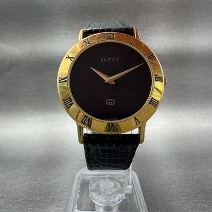 Gucci 3000M Watch Men 33mm Black Dial Gold plated Round Vintage PARTS6