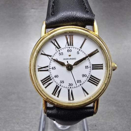 Movado Watch Women 28mm White Dial Gold Tone Round 87-47-825 Round New Battery0