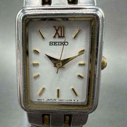Seiko Tank Watch Women 16mm White Dial Two Tone Rectangle 1N015D60 New Battery1