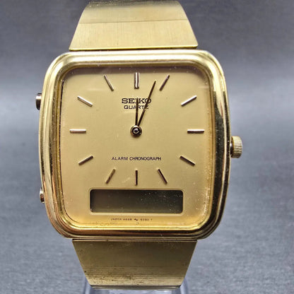 Seiko Analog Digital Watch Men 30mm Champagne Dial Gold Tone H448-5080 PARTS0