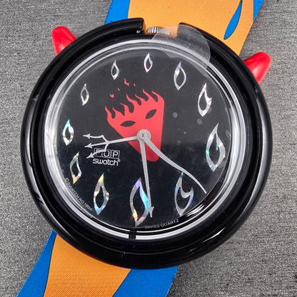 Swatch Pop Hot Stuff Watch Men 40mm Black Dial Black PMB103 New Battery NOS CH2