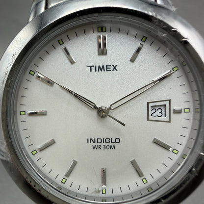 Timex Easy Reader Watch Men 37mm White Dial Silver Tone Date New Battery1