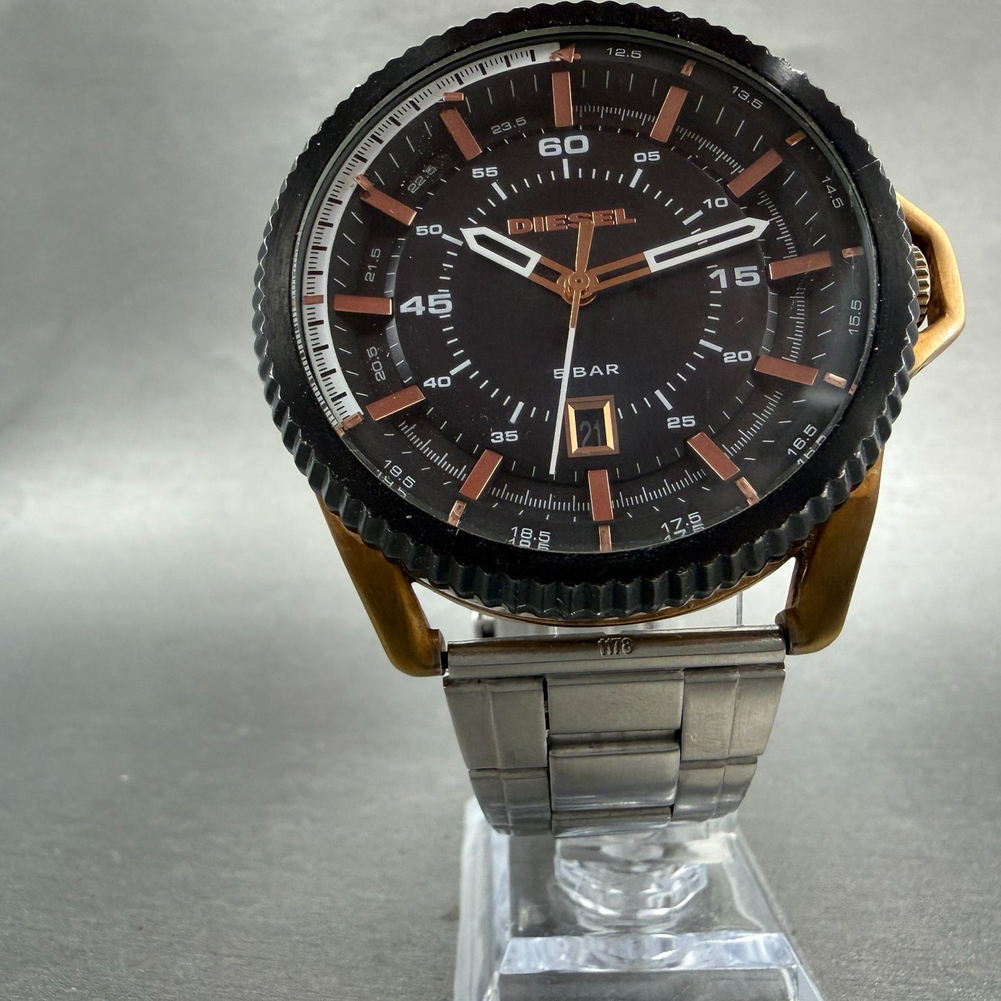 Diesel Rollcage Watch Men 46mm Black Dial Rose Gold Tone Date DZ-1754 New Batter6