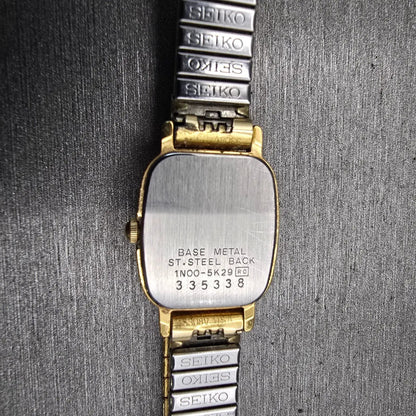 Seiko Watch Women 17mm Gold Dial Gold Tone Rectangle 1N00-5K29 New Battery VTG F10