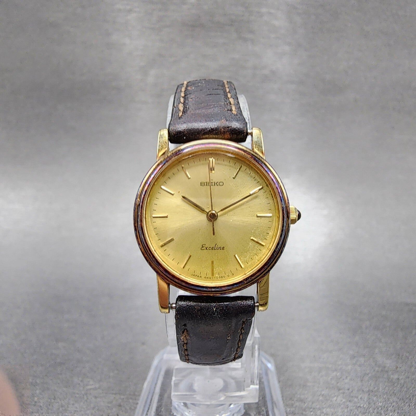 Seiko Exceline Watch Women 23mm Champagne Dial Gold Tone 4n210180 New Bat READ!6
