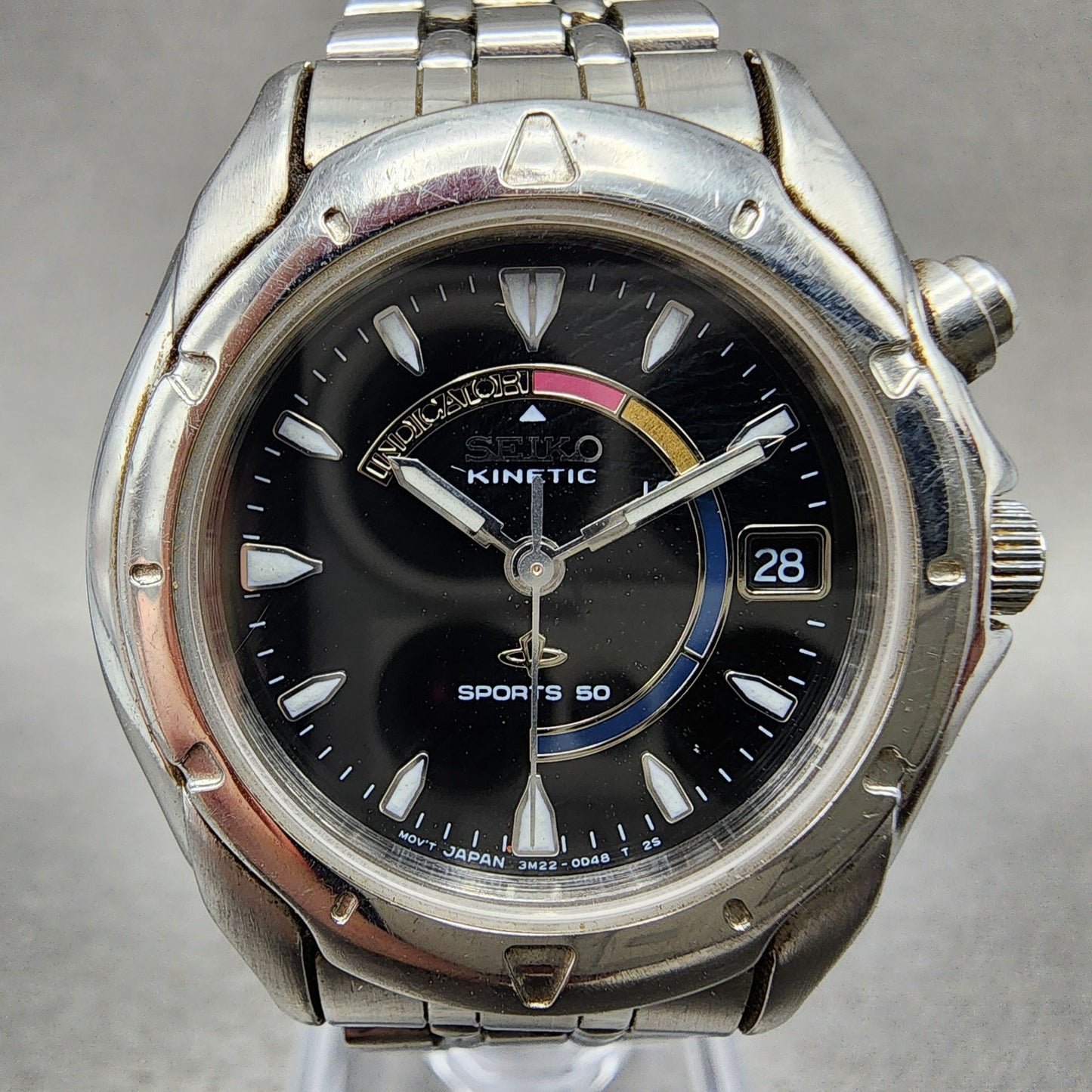 Seiko Kinetic Sports 50 Watch Women 31mm Black Dial Steel Date 3m220b79 PARTS2