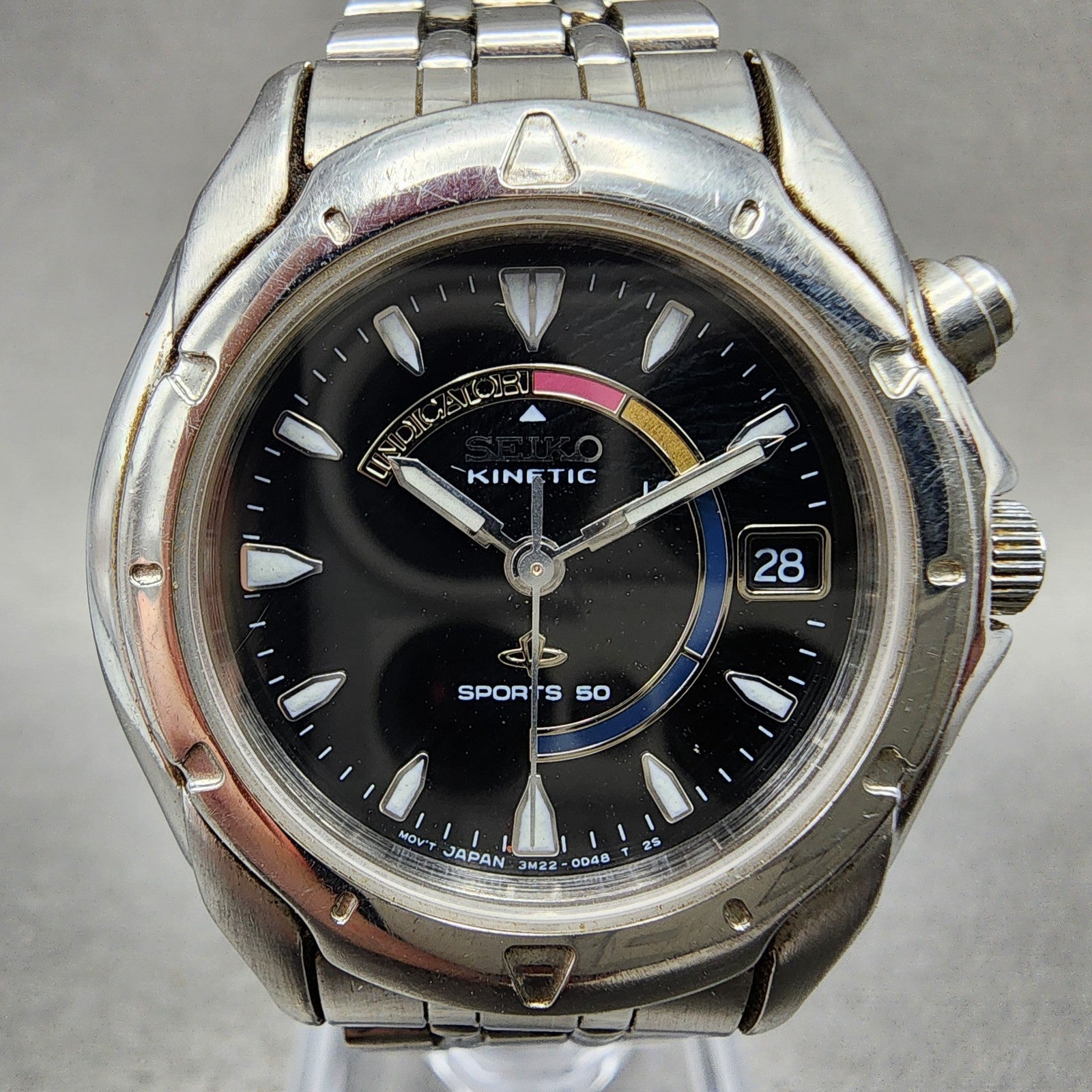 Seiko Kinetic Sports 50 Watch Women 31mm Black Dial Steel Date 3m220b79 PARTS2