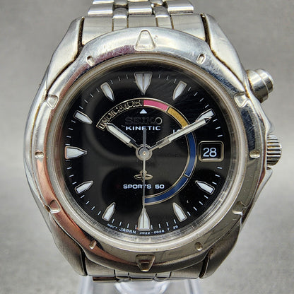 Seiko Kinetic Sports 50 Watch Women 31mm Black Dial Steel Date 3m220b79 PARTS2