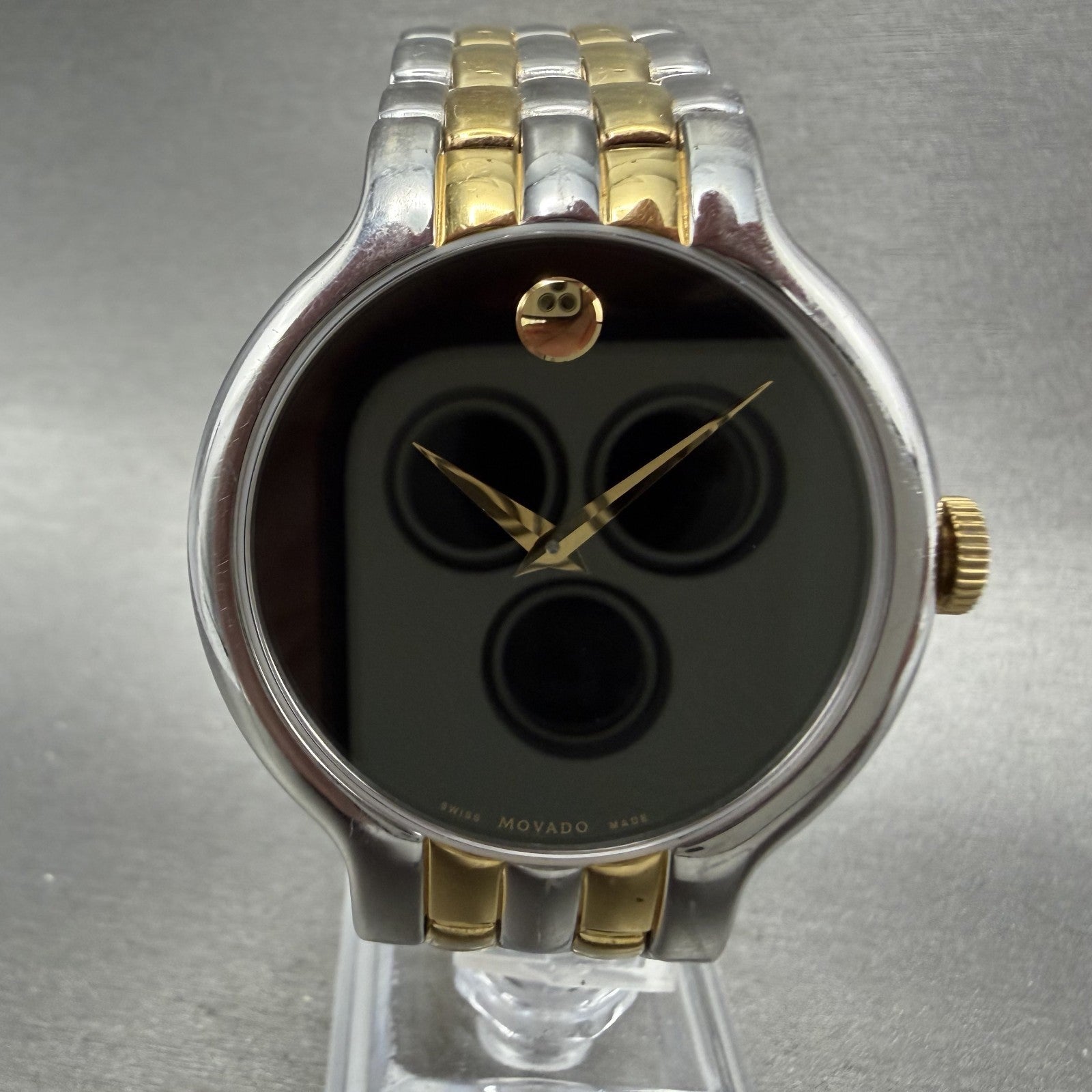 Movado Veturi Watch Men 38mm Black Dial Two Tone Round 0606932 New Battery1