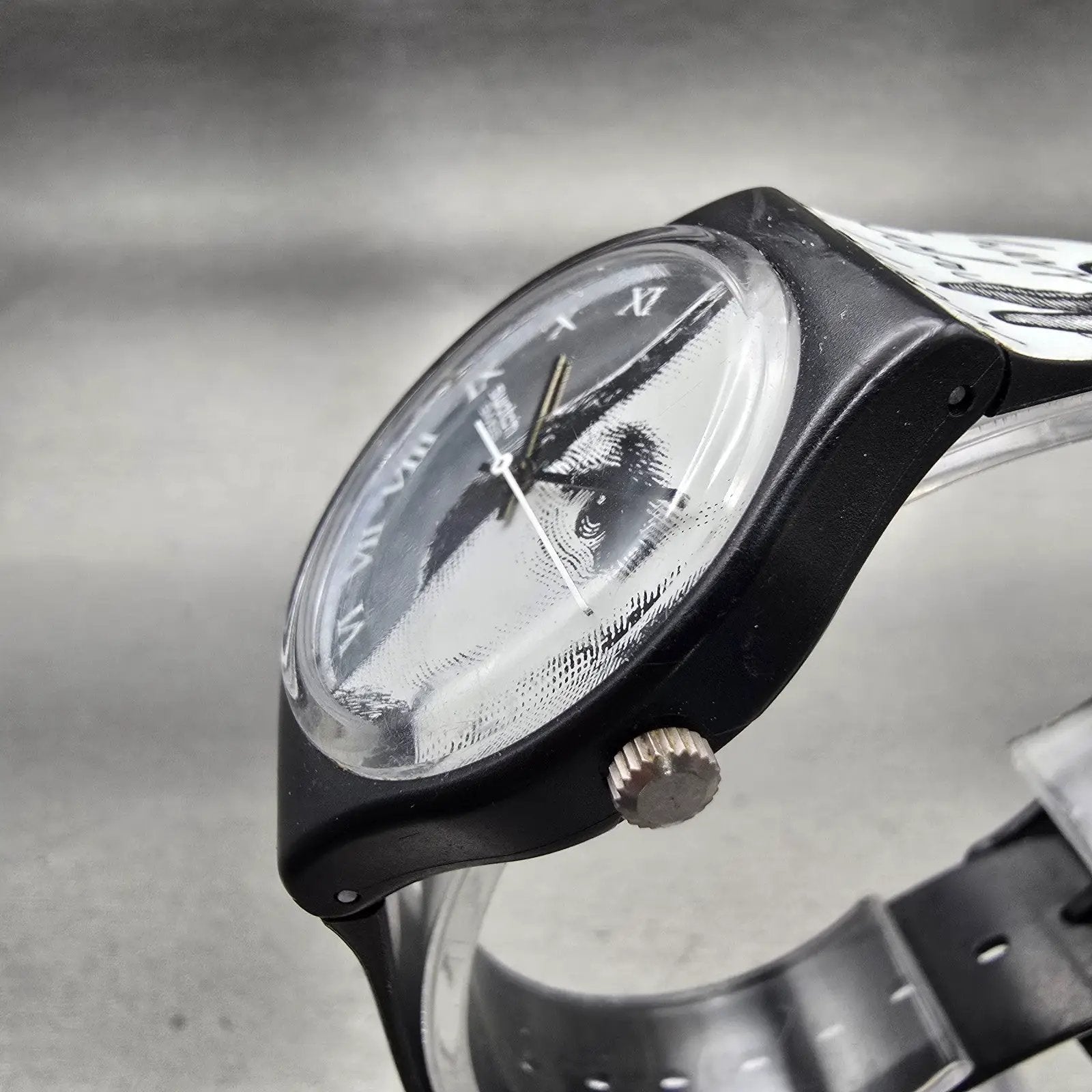Swatch Gent GLANCE Watch Men 34mm Silver Dial Black Case Round GB149 New Batt L2
