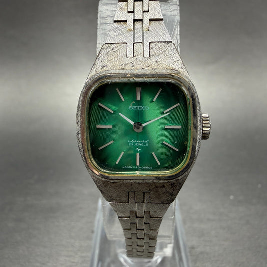 Seiko Special Watch Women 20mm Green Dial Silver Tone Manual 1140-3240 Runs VTG0