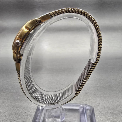 Seiko Alba Watch Women 25mm Ivory Dial Gold Tone Round V501-0ET0 New Battery VTG6