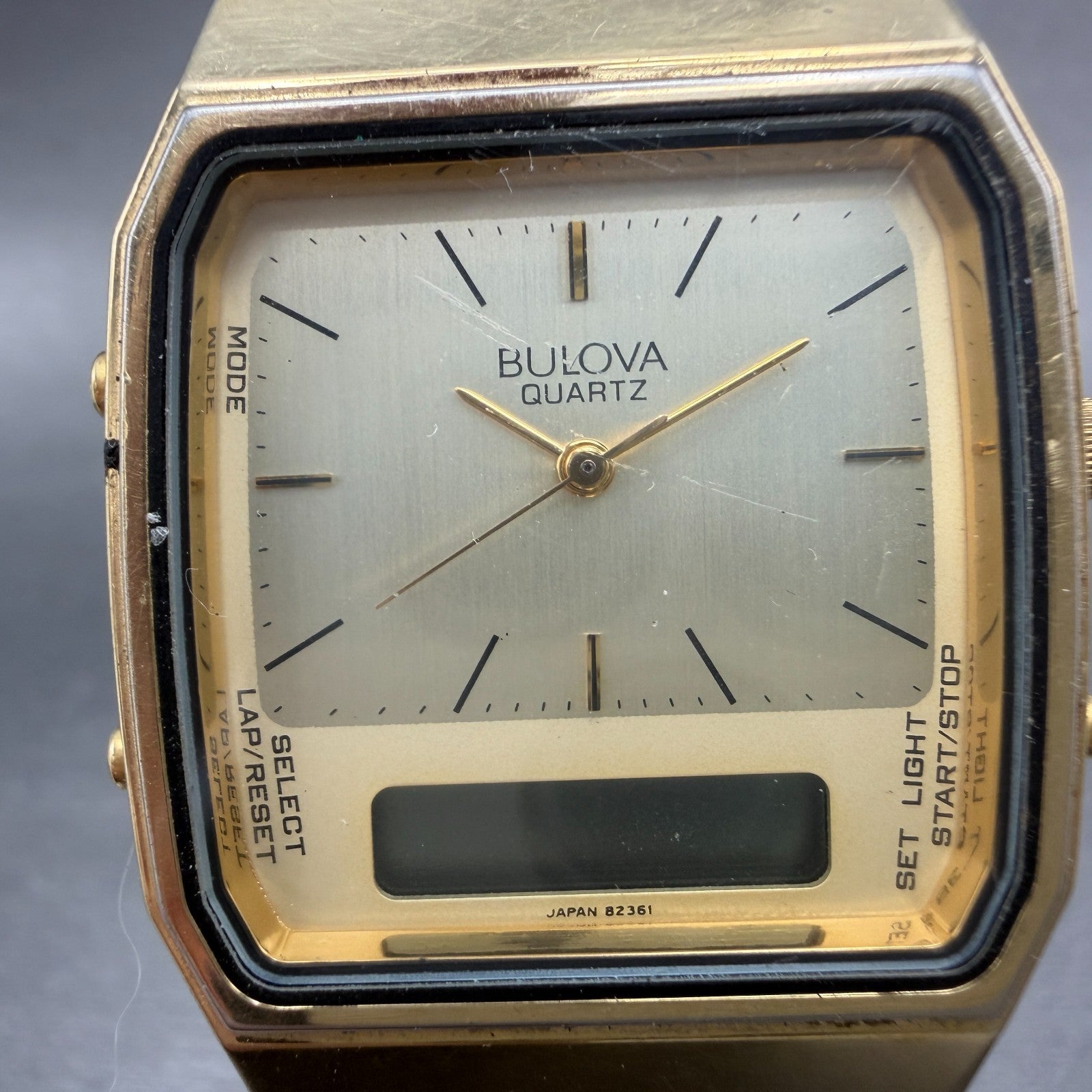 Bulova Analog Digital Watch Men 32mm Cha mange Dial Gold Tone T1 PARTS2