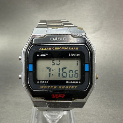 Casio A163W Watch Men 33mm Digital Silver Tone Alarm Chrono Octagon New batt VTG0
