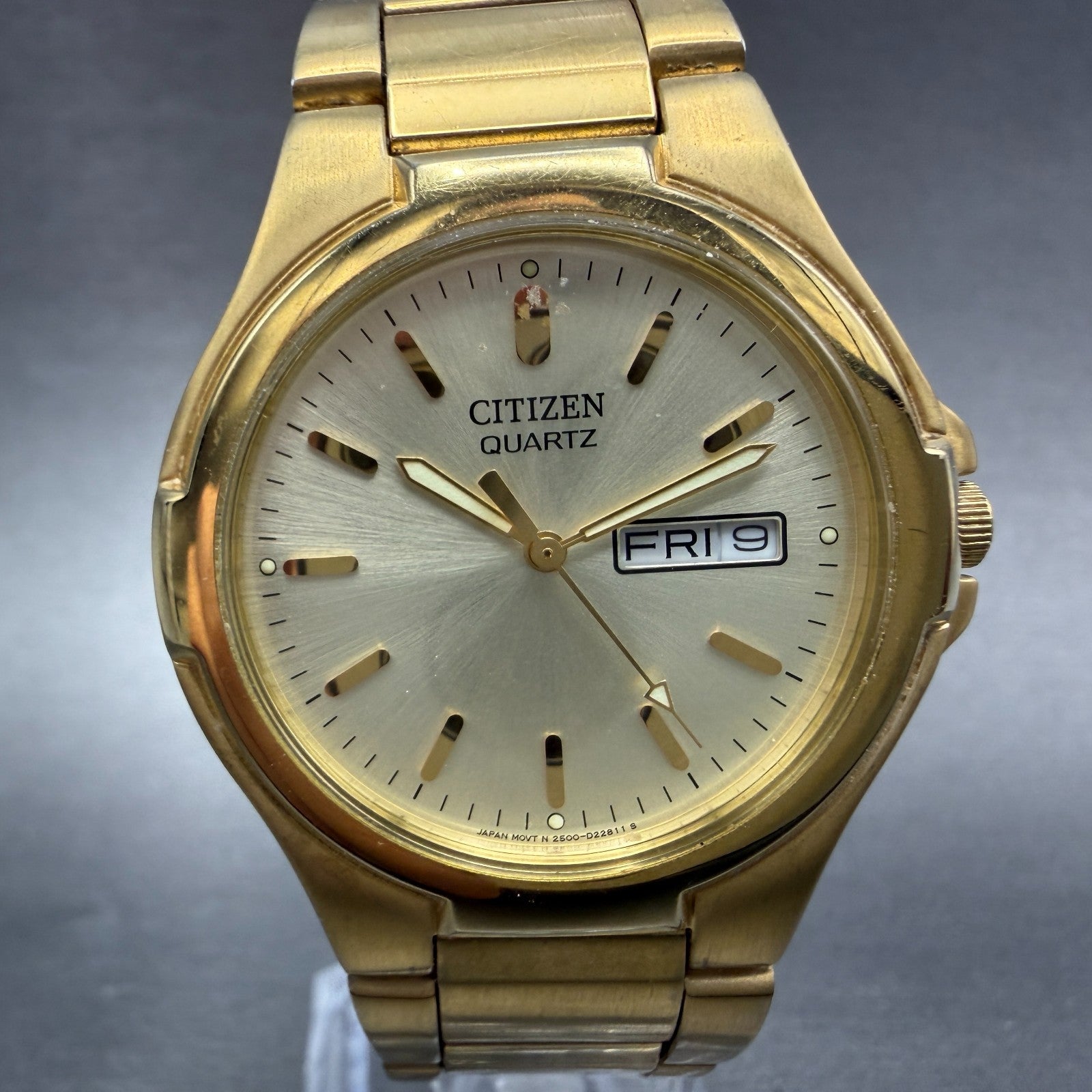 Citizen Watch Men 36mm Champagne Dial Gold Tone Daydate 2500-S071879 New Battery0
