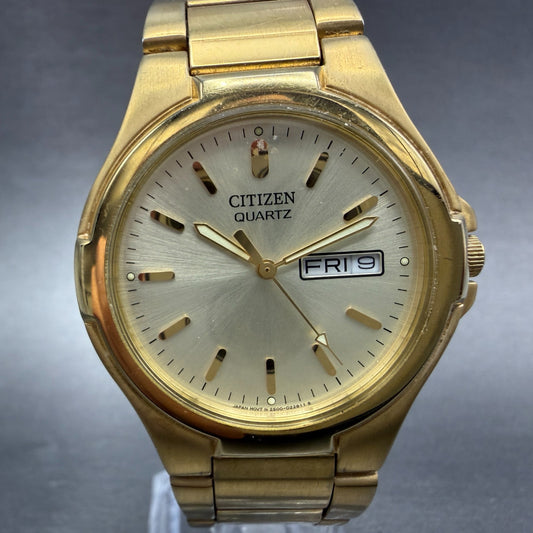 Citizen Watch Men 36mm Champagne Dial Gold Tone Daydate 2500-S071879 New Battery0