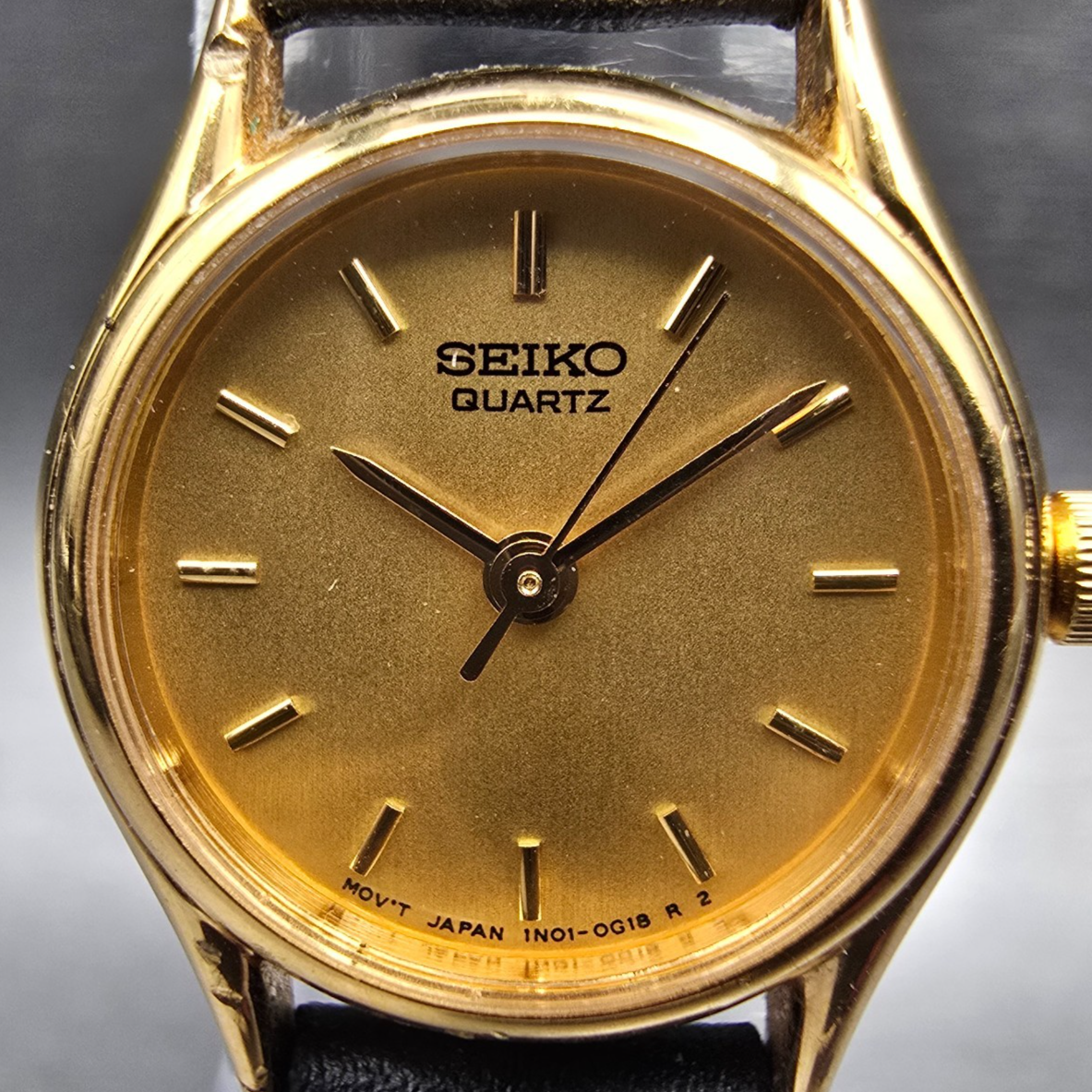 Seiko Watch Women 19mm Gold Dial Gold Tone Round 1N01-0E19 New Battery VTG JP 51
