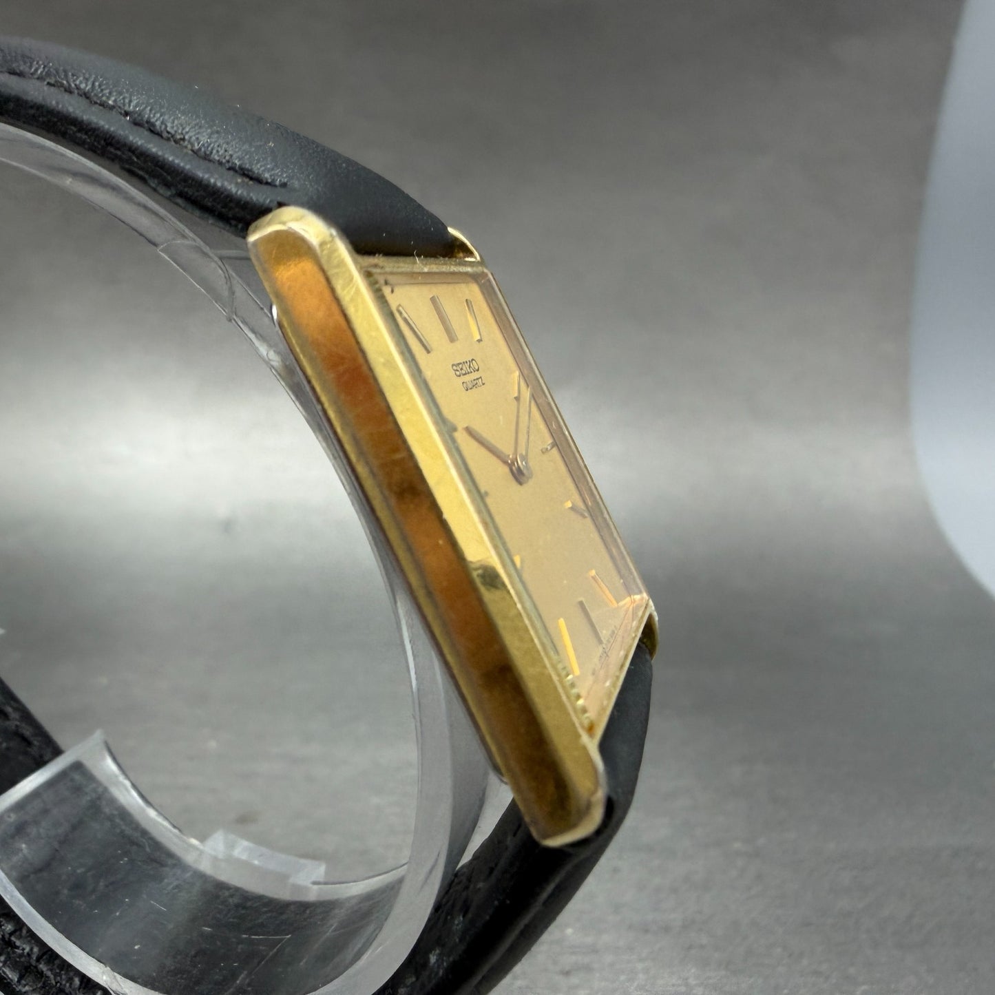 Seiko Tank Watch Men 25mm Champagne Dial Gold Tone Rectangle 5y30-5069 New BattV3
