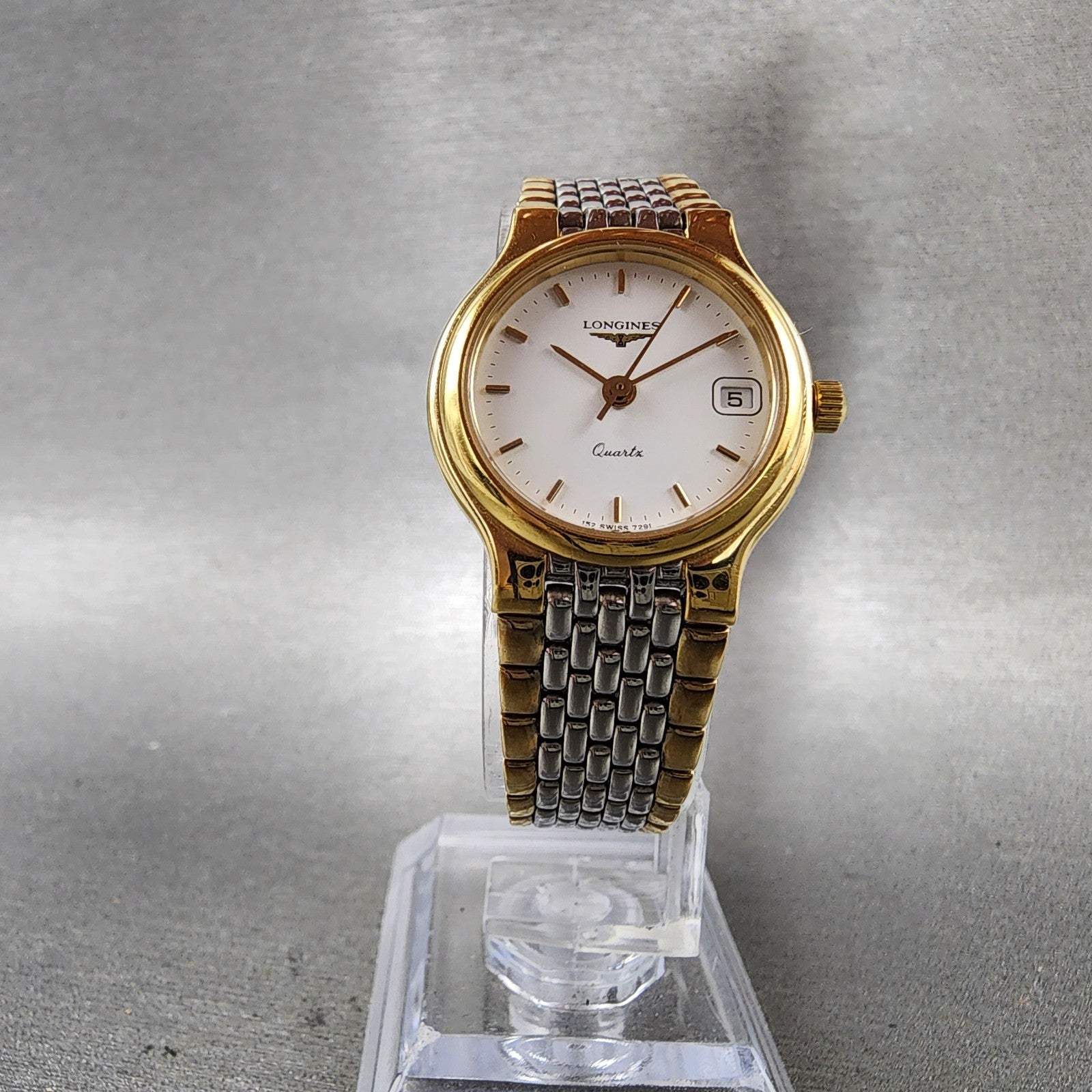 Longines Flagship Watch Women 24mm White Dial Two Tone Date Round 7291 New BattA5