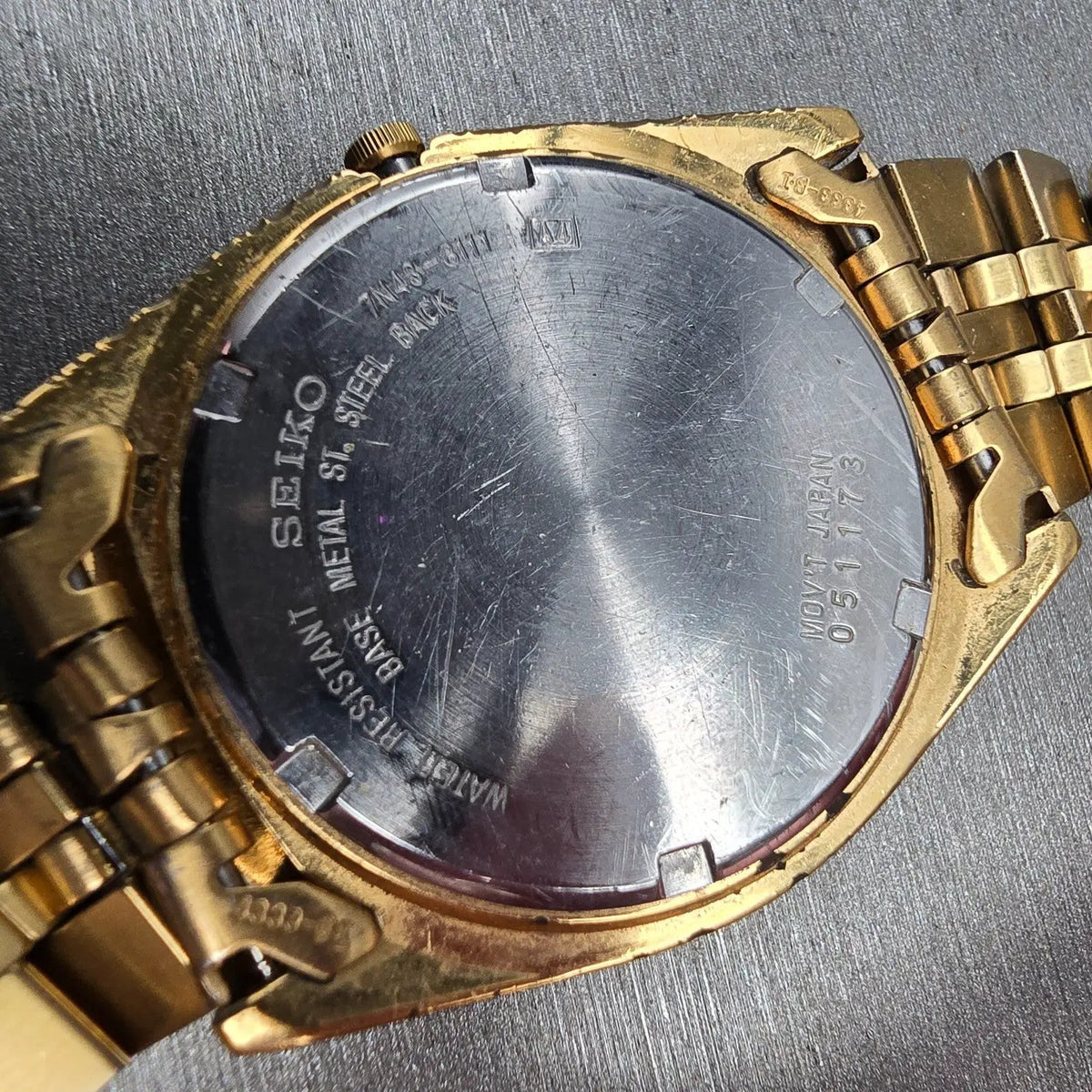 Seiko President Watch Men 35mm Gold Dial Gold  Daydate 7N43-8111 New Battery JP210