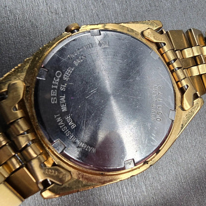 Seiko President Watch Men 35mm Gold Dial Gold  Daydate 7N43-8111 New Battery JP210