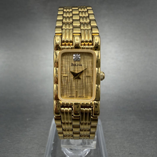 Bulova Tank Watch Women 14mm Champagne Dial Gold Tone 97P13 New Battery ABC0