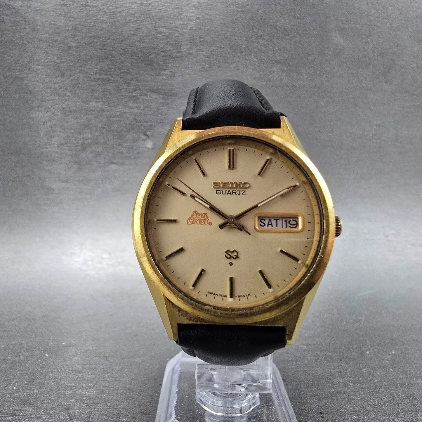 Seiko SQ Watch Men 36mm Champagne Dial Gold Tone Daydate 7546-8039 New Battery5