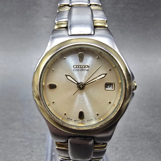 Citizen Eco-Drive Watch Women 25mm Cream Dial Two Tone Date E011-K16784 Runs0